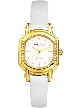 Women's White Ultra-Thin Square Dial Adjustable PU Leather Strap Wrist Watch